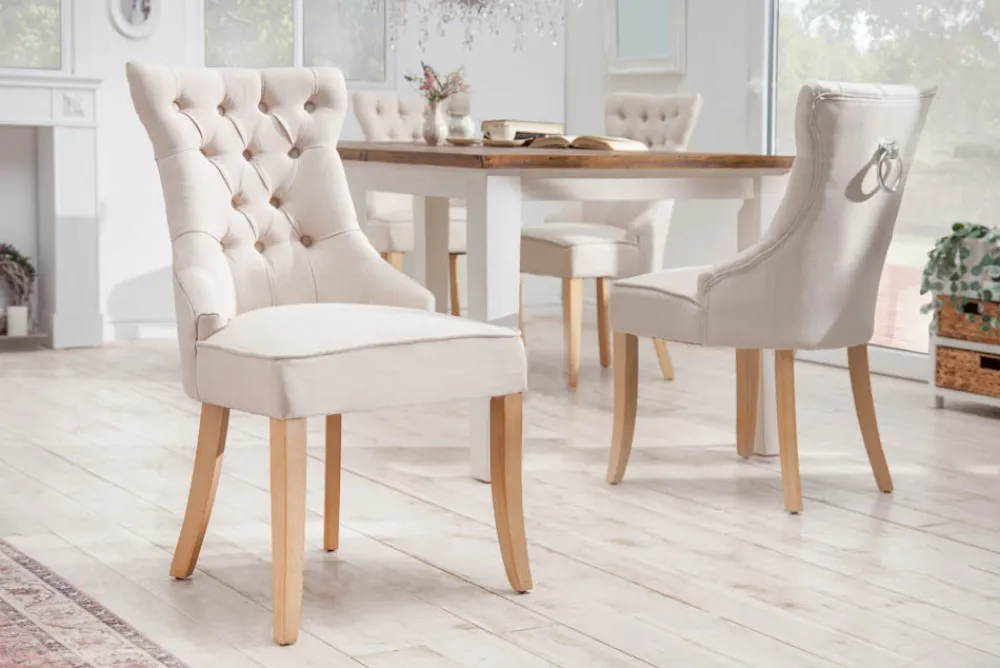 Riess-Ambiente Stühle > Eleganter Stuhl CASTLE beige Leinenstoff Landhausstil mit Komfortgriff