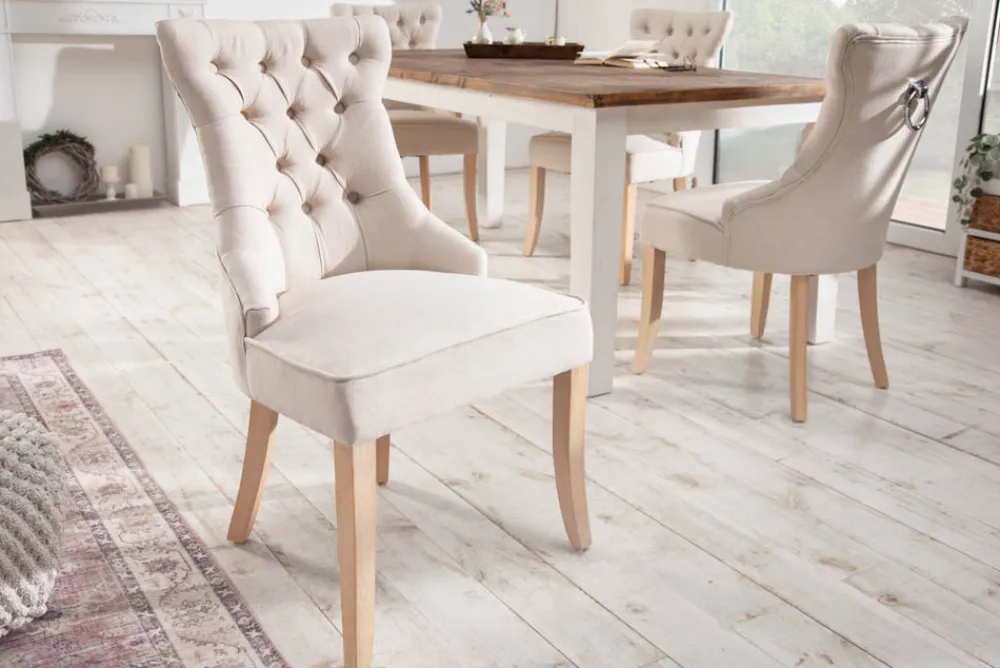 Riess-Ambiente Stühle > Eleganter Stuhl CASTLE beige Leinenstoff Landhausstil mit Komfortgriff