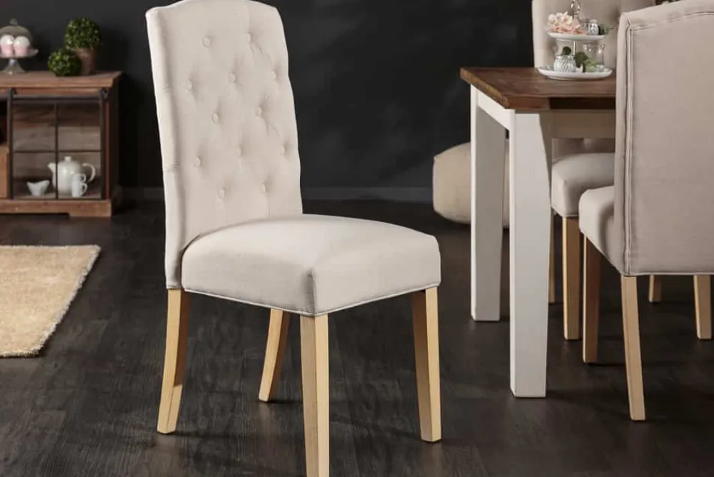 Riess-Ambiente Stühle > Eleganter Stuhl CASTLE beige mit Chesterfield Steppung im Landhausstil