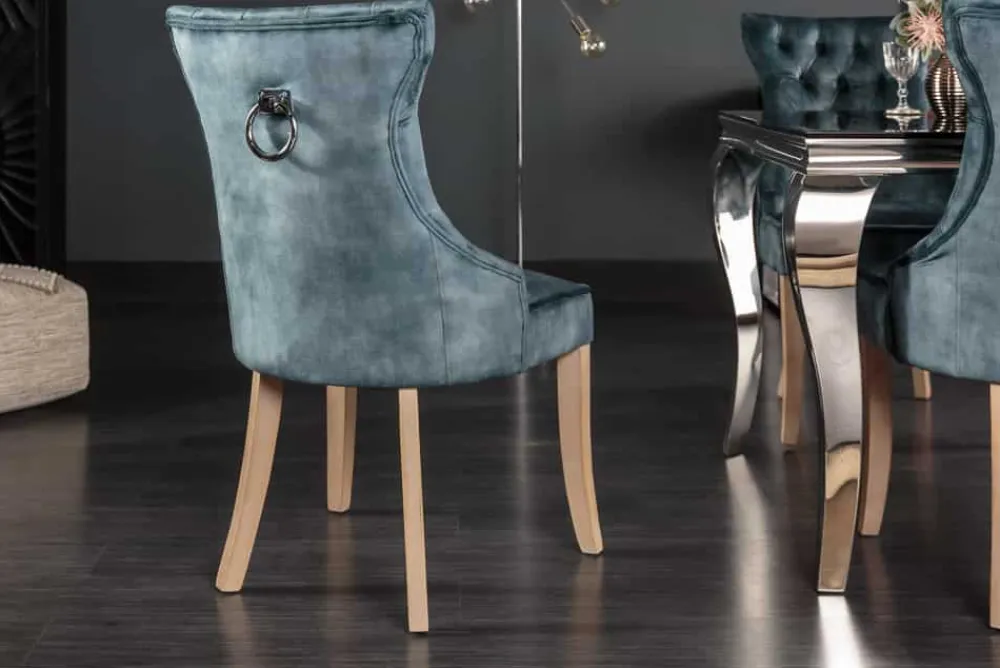 Riess-Ambiente Stühle|Samt Möbel > Eleganter Stuhl CASTLE petrol Samt Landhausstil mit Komfortgriff