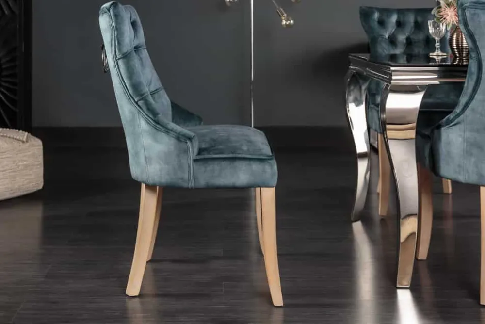 Riess-Ambiente Stühle|Samt Möbel > Eleganter Stuhl CASTLE petrol Samt Landhausstil mit Komfortgriff
