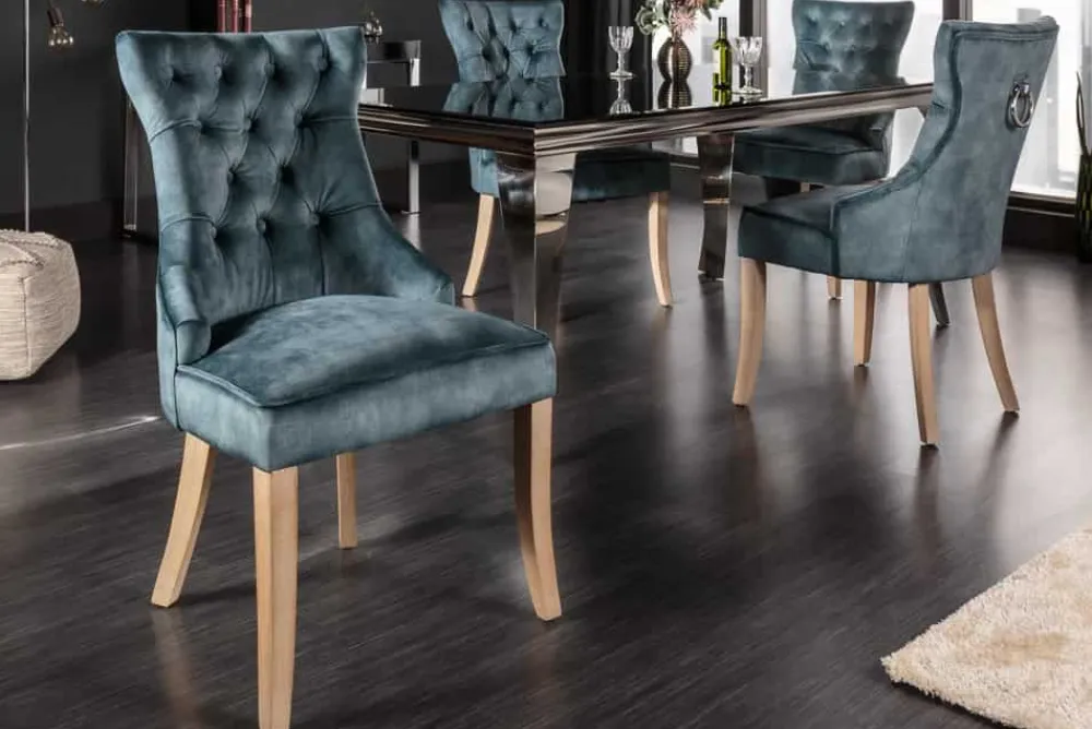 Riess-Ambiente Stühle|Samt Möbel > Eleganter Stuhl CASTLE petrol Samt Landhausstil mit Komfortgriff