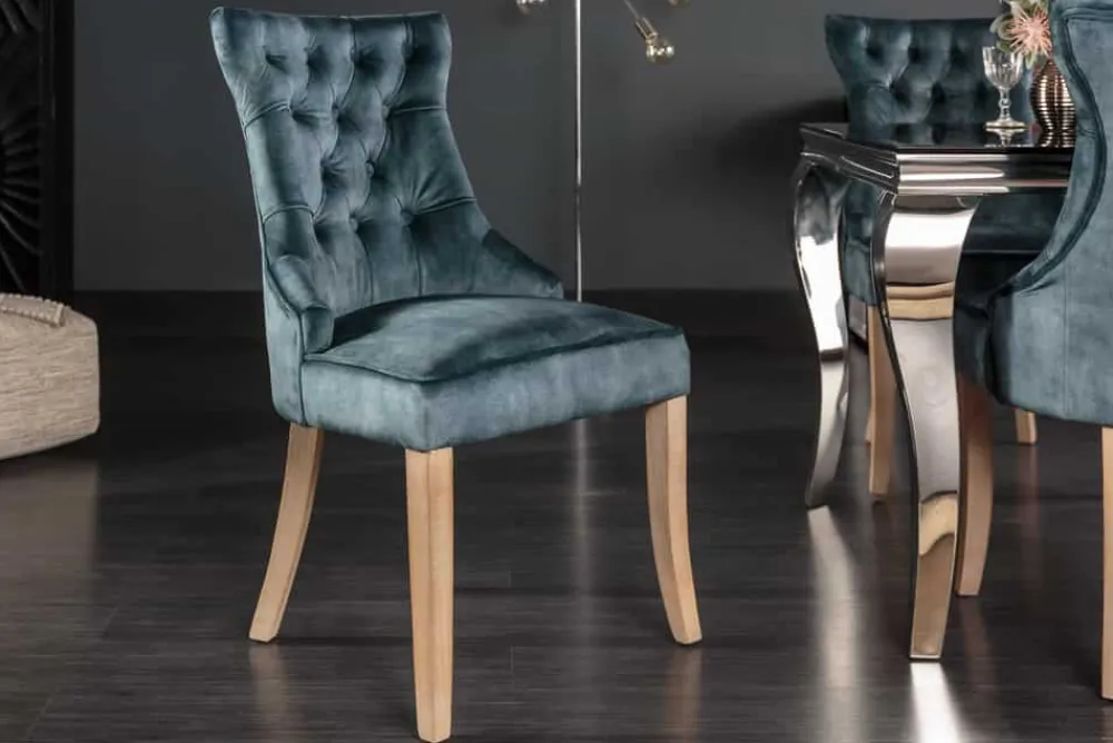 Riess-Ambiente Stühle|Samt Möbel > Eleganter Stuhl CASTLE petrol Samt Landhausstil mit Komfortgriff