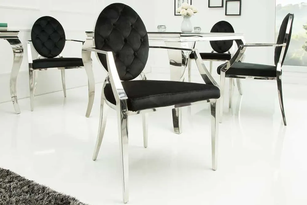 Riess-Ambiente Stühle|Samt Möbel > Eleganter Stuhl MODERN BAROCK schwarz Samt mit Armlehnen und Zierknöpfen