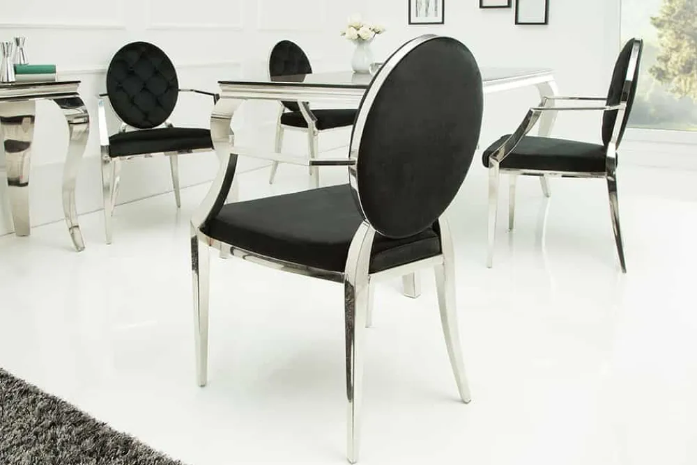 Riess-Ambiente Stühle|Samt Möbel > Eleganter Stuhl MODERN BAROCK schwarz Samt mit Armlehnen und Zierknöpfen