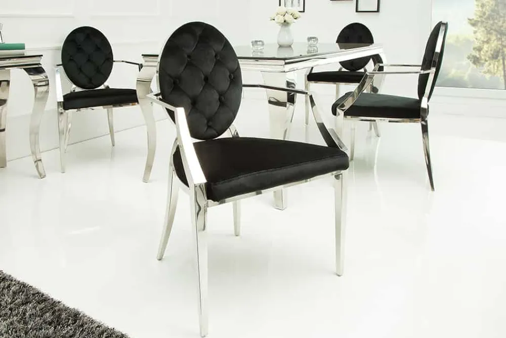 Riess-Ambiente Stühle|Samt Möbel > Eleganter Stuhl MODERN BAROCK schwarz Samt mit Armlehnen und Zierknöpfen