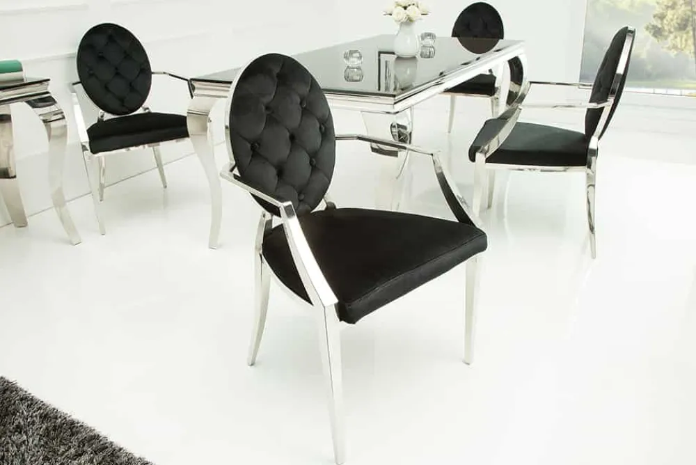 Riess-Ambiente Stühle|Samt Möbel > Eleganter Stuhl MODERN BAROCK schwarz Samt mit Armlehnen und Zierknöpfen