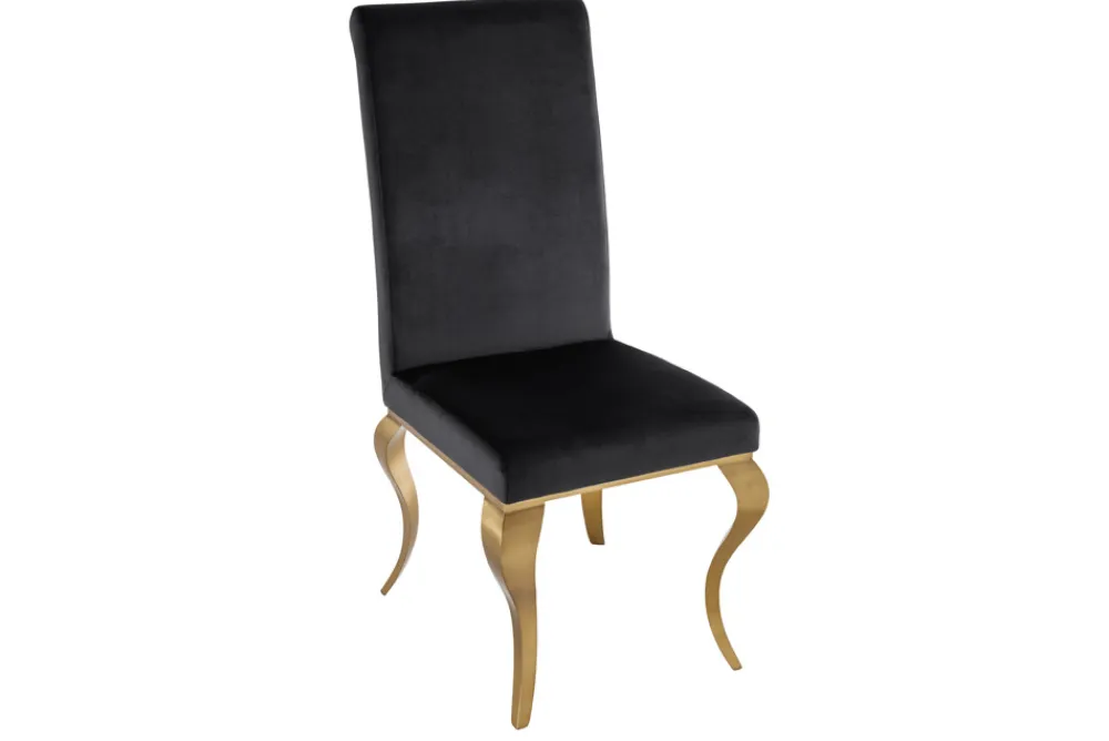 Riess-Ambiente Stühle|Samt Möbel > Eleganter Stuhl MODERN BAROCK schwarz Samt goldene Stuhlbeine aus Edelstahl
