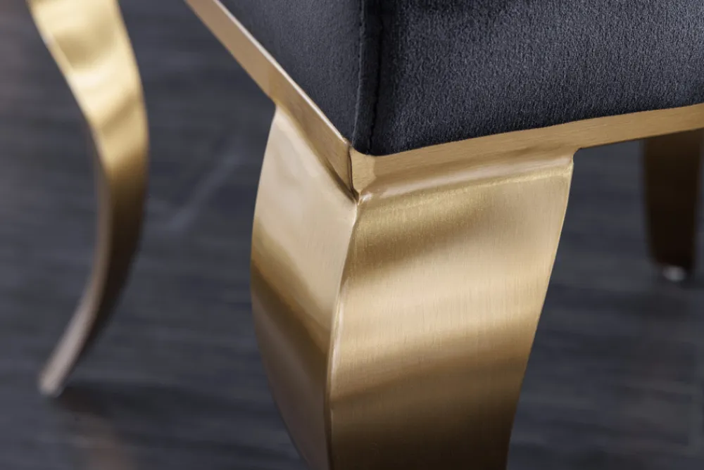 Riess-Ambiente Stühle|Samt Möbel > Eleganter Stuhl MODERN BAROCK schwarz Samt goldene Stuhlbeine aus Edelstahl