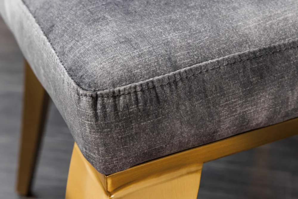 Riess-Ambiente Stühle|Samt Möbel > Eleganter Stuhl MODERN BAROCK grau Samt mit goldenem Löwenkopf