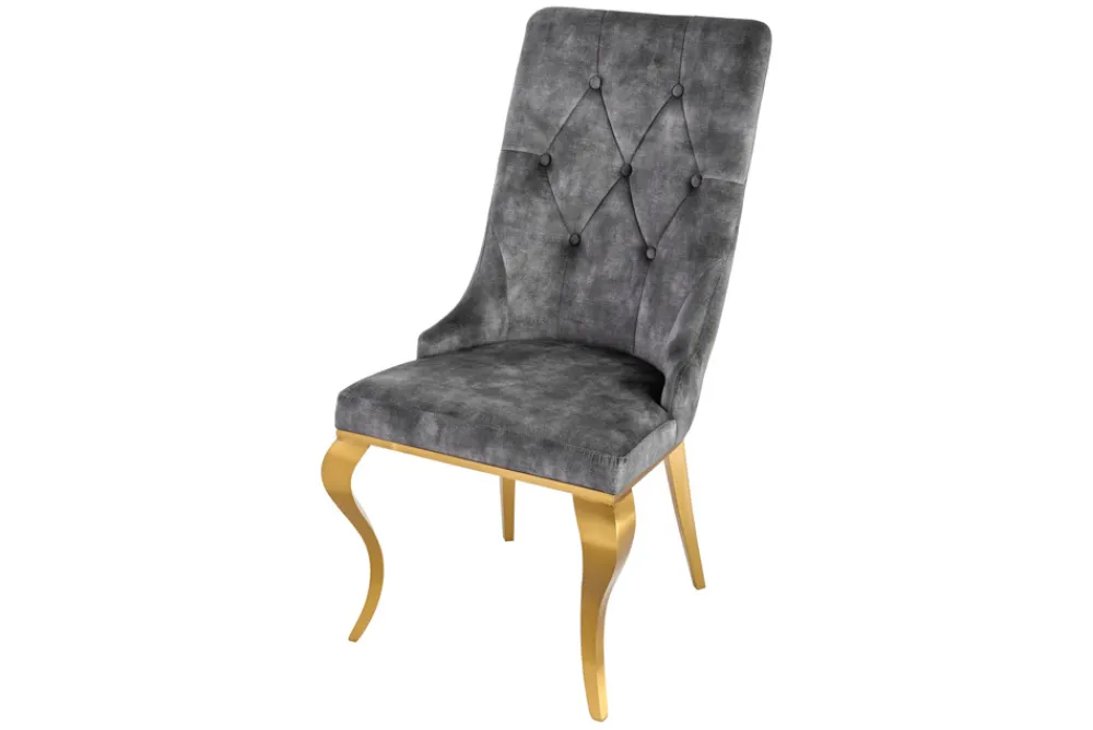 Riess-Ambiente Stühle|Samt Möbel > Eleganter Stuhl MODERN BAROCK grau Samt mit goldenem Löwenkopf