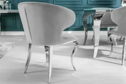 Riess-Ambiente Stühle|Samt Möbel > Eleganter Stuhl MODERN BAROCK II edel-grau Samt Edelstahlbeine
