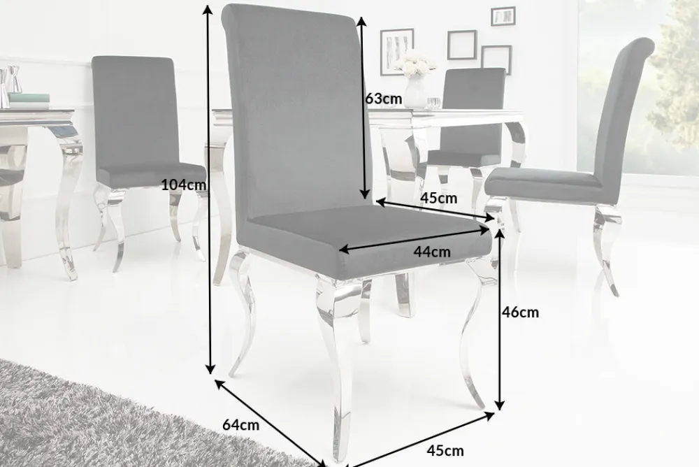 Riess-Ambiente Stühle|Samt Möbel > Eleganter Stuhl MODERN BAROCK schwarz Samt Stuhlbeine aus Edelstahl