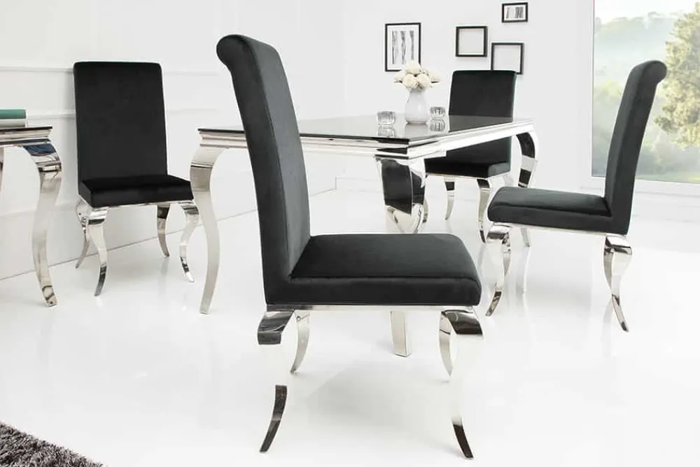 Riess-Ambiente Stühle|Samt Möbel > Eleganter Stuhl MODERN BAROCK schwarz Samt Stuhlbeine aus Edelstahl