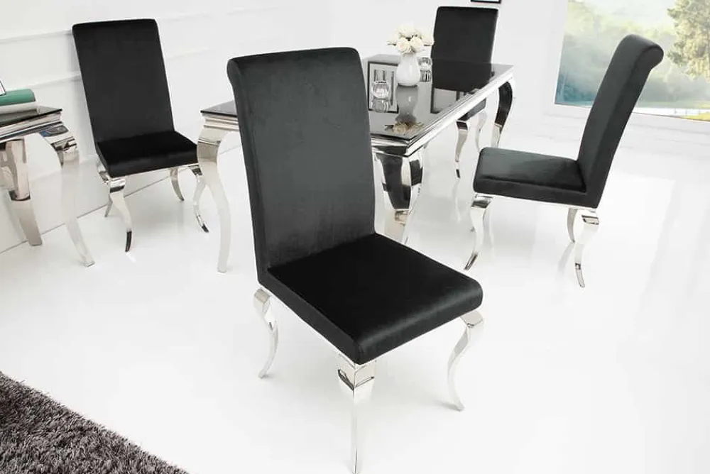 Riess-Ambiente Stühle|Samt Möbel > Eleganter Stuhl MODERN BAROCK schwarz Samt Stuhlbeine aus Edelstahl