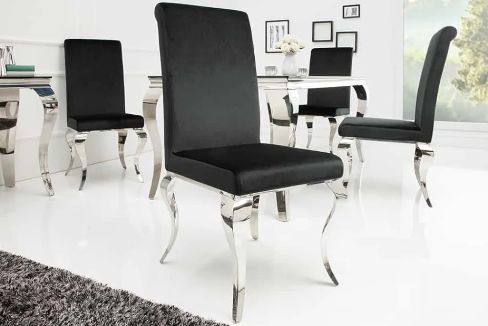 Riess-Ambiente Stühle|Samt Möbel > Eleganter Stuhl MODERN BAROCK schwarz Samt Stuhlbeine aus Edelstahl