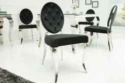 Riess-Ambiente Stühle|Samt Möbel > Eleganter Stuhl MODERN BAROCK schwarz Samt mit Knöpfen Edelstahlbeine