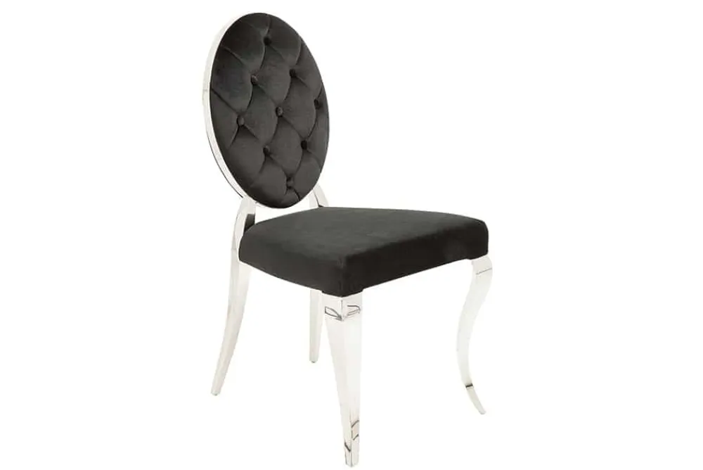 Riess-Ambiente Stühle|Samt Möbel > Eleganter Stuhl MODERN BAROCK schwarz Samt mit Knöpfen Edelstahlbeine