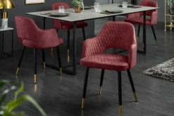 Riess-Ambiente Goldene Möbel|Retro Möbel > Eleganter Stuhl PARIS bordeaux Vogue Seidenstoff Samt goldene Fußkappen und Armlehnen