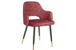 Riess-Ambiente Goldene Möbel|Retro Möbel > Eleganter Stuhl PARIS bordeaux Vogue Seidenstoff Samt goldene Fußkappen und Armlehnen