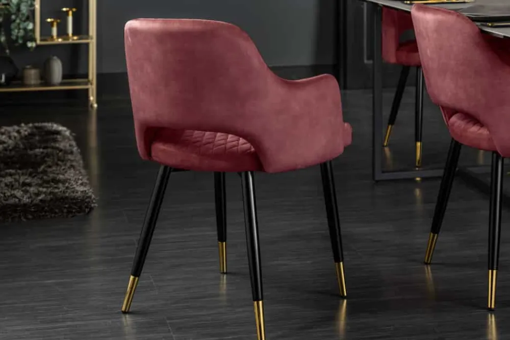 Riess-Ambiente Goldene Möbel|Retro Möbel > Eleganter Stuhl PARIS bordeaux Vogue Seidenstoff Samt goldene Fußkappen und Armlehnen