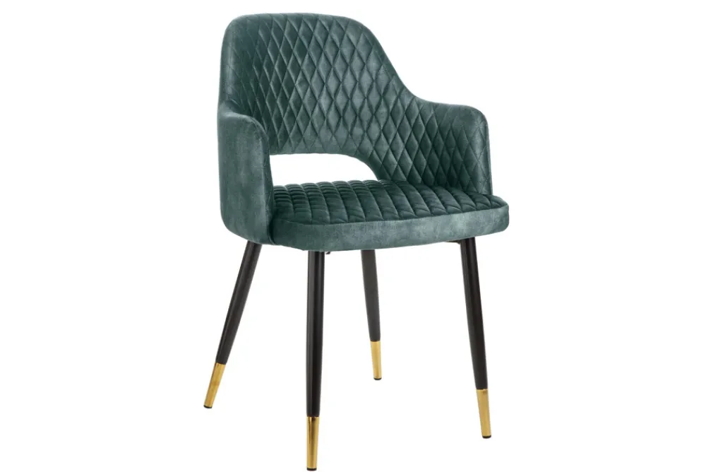 Riess-Ambiente Goldene Möbel|Retro Möbel > Eleganter Stuhl PARIS petrol Samt Ziersteppung Fußkappen gold Retro-Design mit Armlehnen
