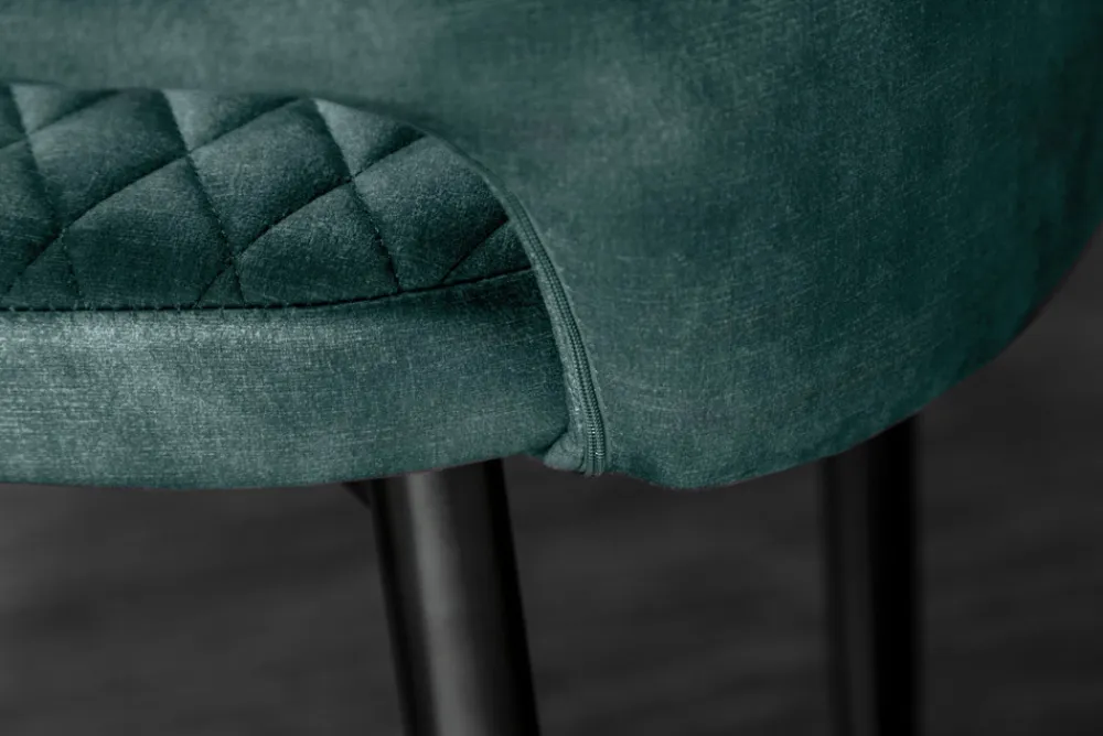 Riess-Ambiente Goldene Möbel|Retro Möbel > Eleganter Stuhl PARIS petrol Samt Ziersteppung Fußkappen gold Retro-Design mit Armlehnen