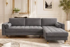 Riess-Ambiente Samt Möbel|Ecksofa > Elegantes Ecksofa COZY VELVET 260cm grau Samt Federkern 3-Sitzer