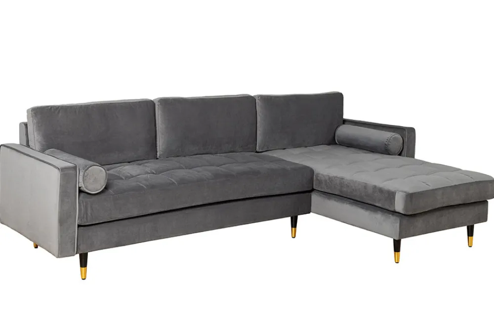 Riess-Ambiente Samt Möbel|Ecksofa > Elegantes Ecksofa COZY VELVET 260cm grau Samt Federkern 3-Sitzer