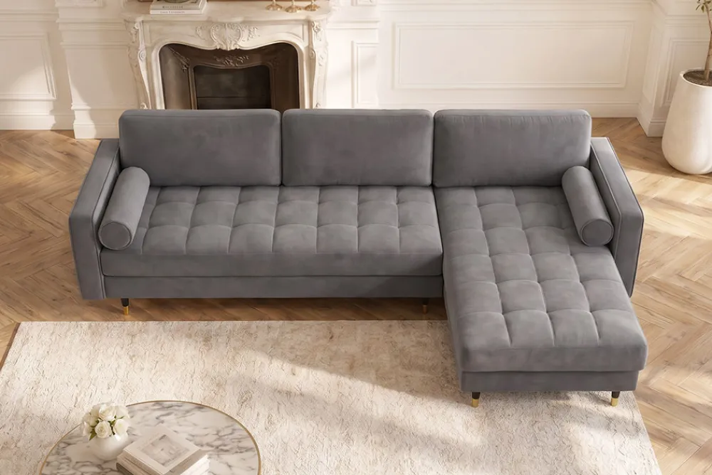 Riess-Ambiente Samt Möbel|Ecksofa > Elegantes Ecksofa COZY VELVET 260cm grau Samt Federkern 3-Sitzer