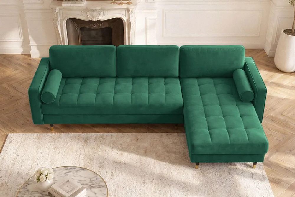 Riess-Ambiente Samt Möbel|Ecksofa > Elegantes Ecksofa COZY VELVET 260cm smaragdgrün Samt Federkern 3-Sitzer