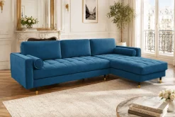 Riess-Ambiente Samt Möbel|Ecksofa > Elegantes Ecksofa COZY VELVET 260cm blau petrol Samt Federkern 3-Sitzer