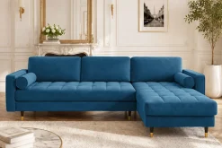Riess-Ambiente Samt Möbel|Ecksofa > Elegantes Ecksofa COZY VELVET 260cm blau petrol Samt Federkern 3-Sitzer