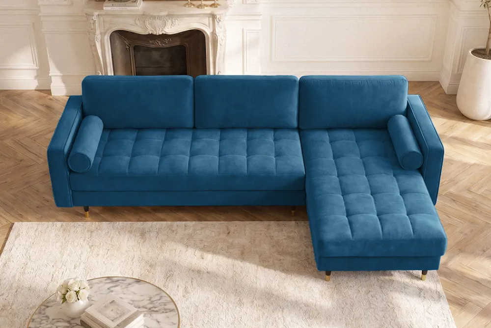 Riess-Ambiente Samt Möbel|Ecksofa > Elegantes Ecksofa COZY VELVET 260cm blau petrol Samt Federkern 3-Sitzer