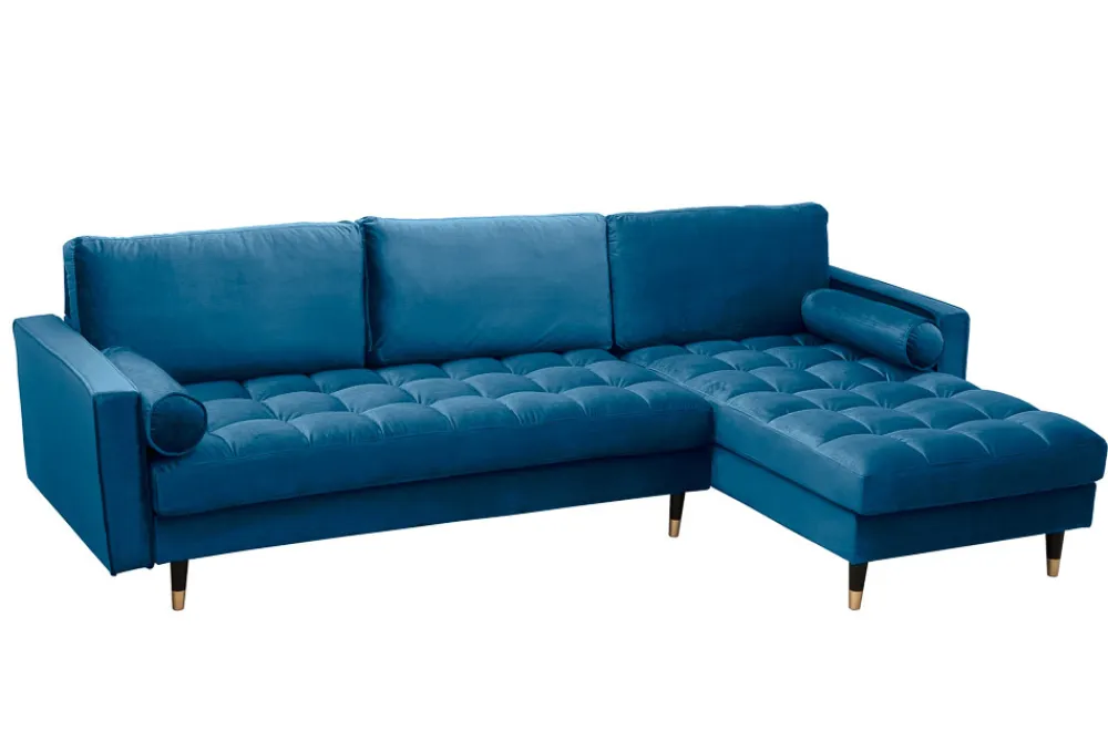 Riess-Ambiente Samt Möbel|Ecksofa > Elegantes Ecksofa COZY VELVET 260cm blau petrol Samt Federkern 3-Sitzer