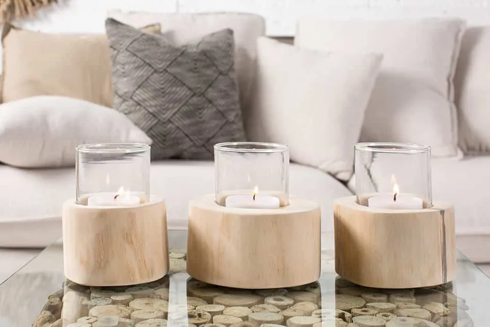 Riess-Ambiente Mehr...|Mehr... > Elegantes 3er Set Windlicht LIMOTION Teakholz Outdoor Teelicht Kerzenhalter