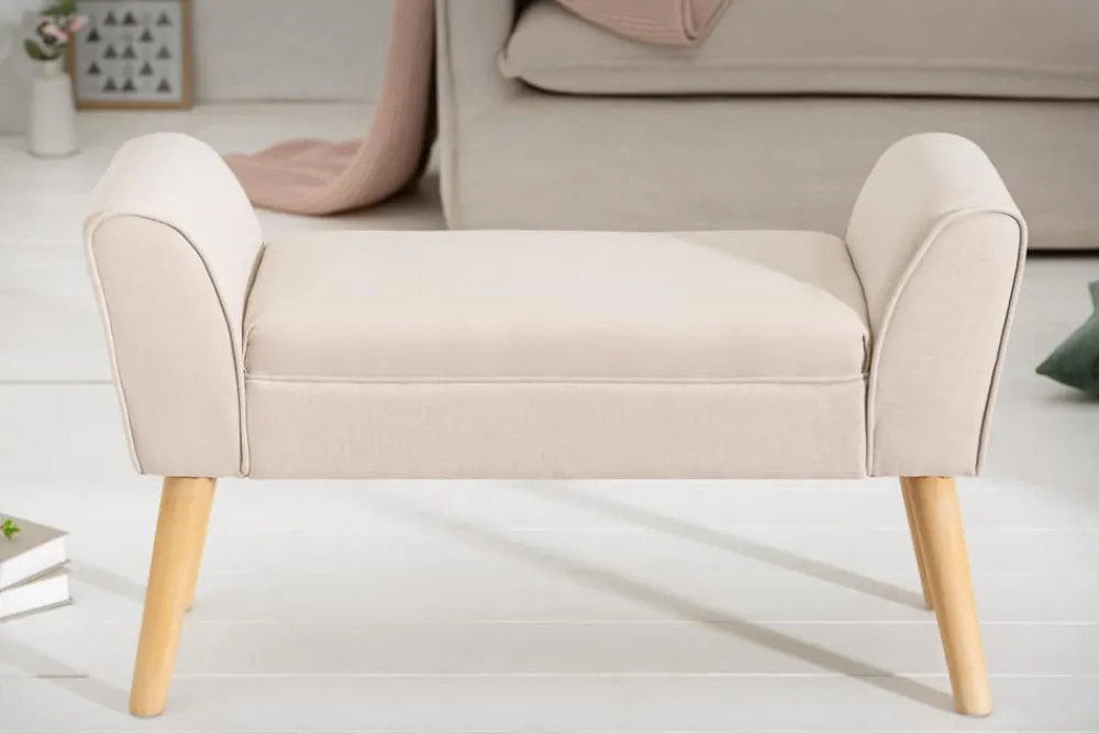 Riess-Ambiente Skandinavisch|Sitzbänke > Elegante Sitzbank SCARLETT 90cm beige mit Armlehnen