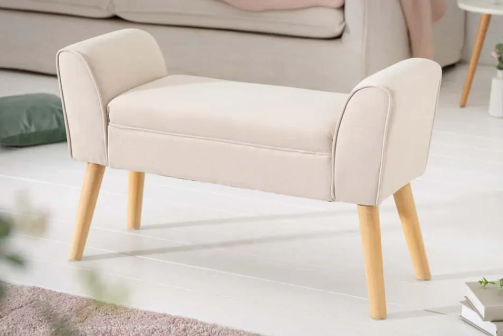 Riess-Ambiente Skandinavisch|Sitzbänke > Elegante Sitzbank SCARLETT 90cm beige mit Armlehnen