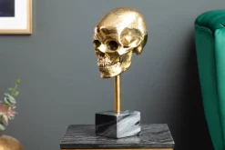 Riess-Ambiente Dekoration|Goldene Möbel > Elegante Skulptur SKULL 35cm gold Totenkopf mit Marmorfuß