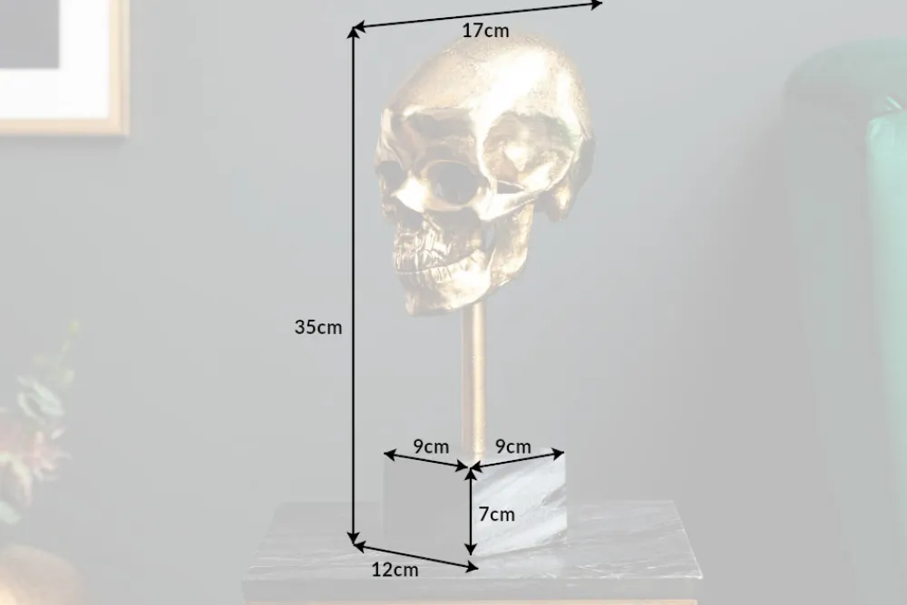 Riess-Ambiente Dekoration|Goldene Möbel > Elegante Skulptur SKULL 35cm gold Totenkopf mit Marmorfuß