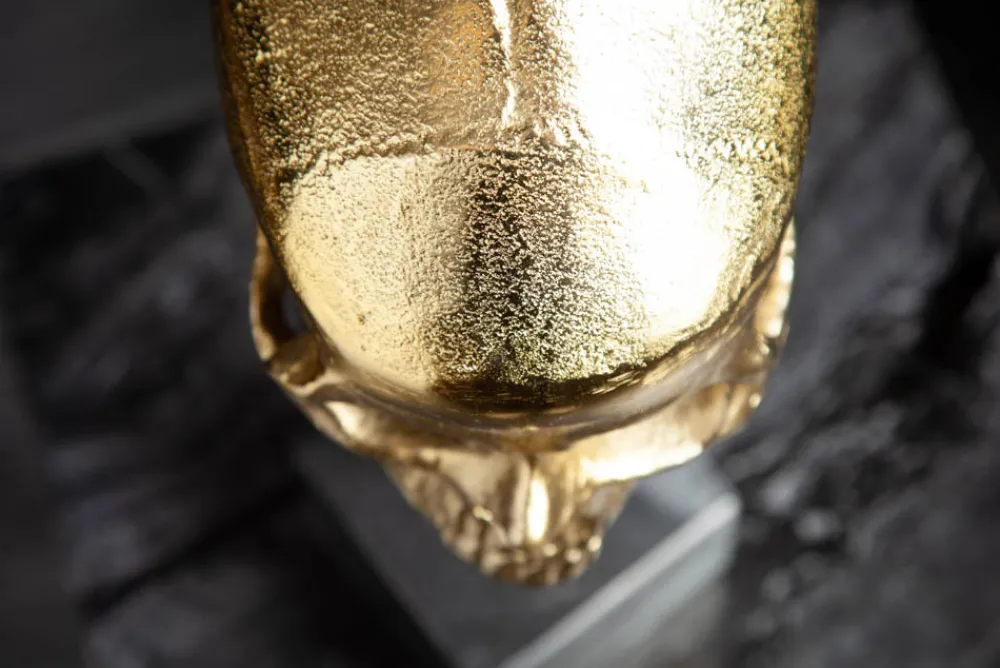 Riess-Ambiente Dekoration|Goldene Möbel > Elegante Skulptur SKULL 35cm gold Totenkopf mit Marmorfuß