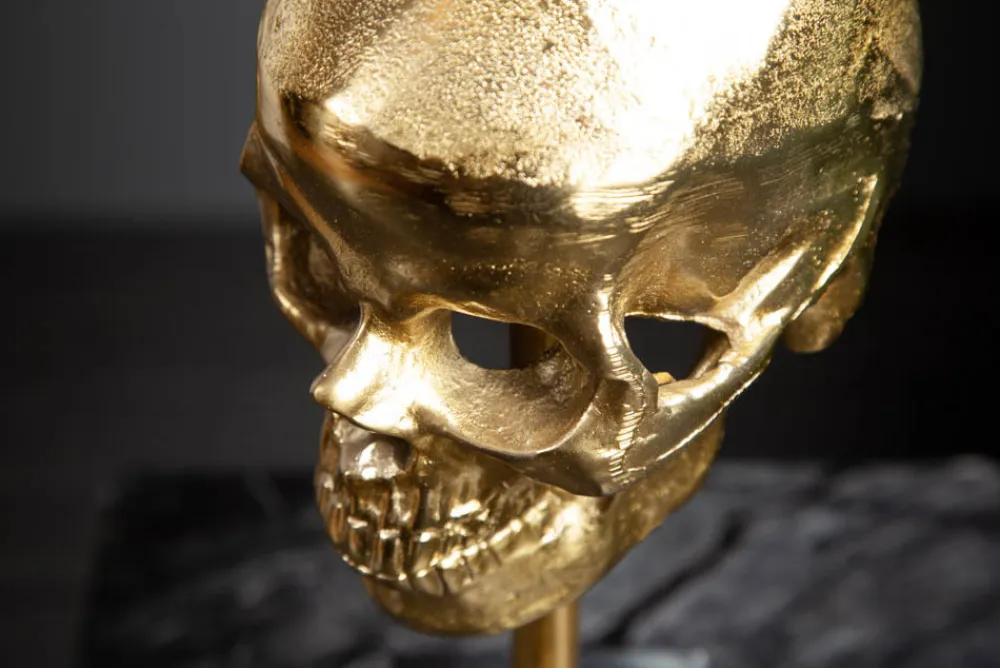 Riess-Ambiente Dekoration|Goldene Möbel > Elegante Skulptur SKULL 35cm gold Totenkopf mit Marmorfuß