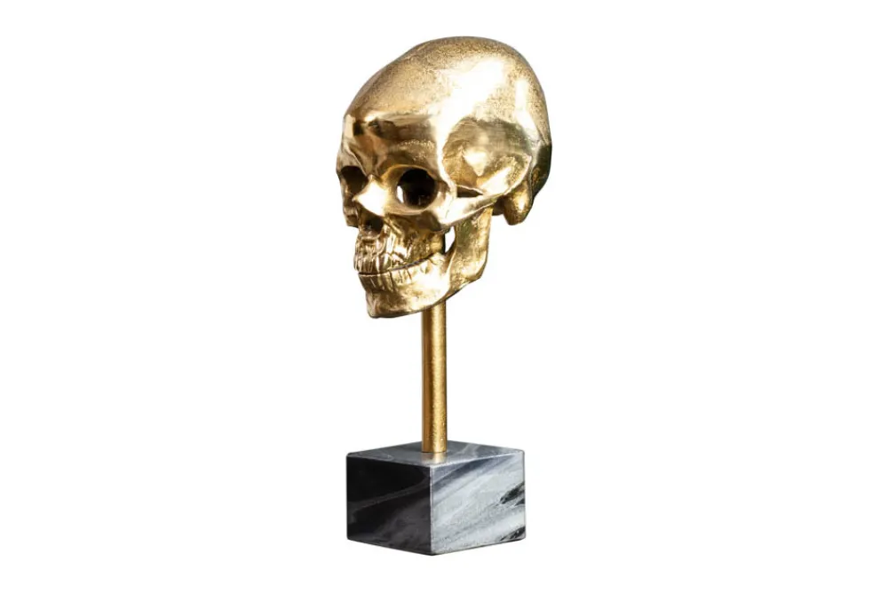 Riess-Ambiente Dekoration|Goldene Möbel > Elegante Skulptur SKULL 35cm gold Totenkopf mit Marmorfuß