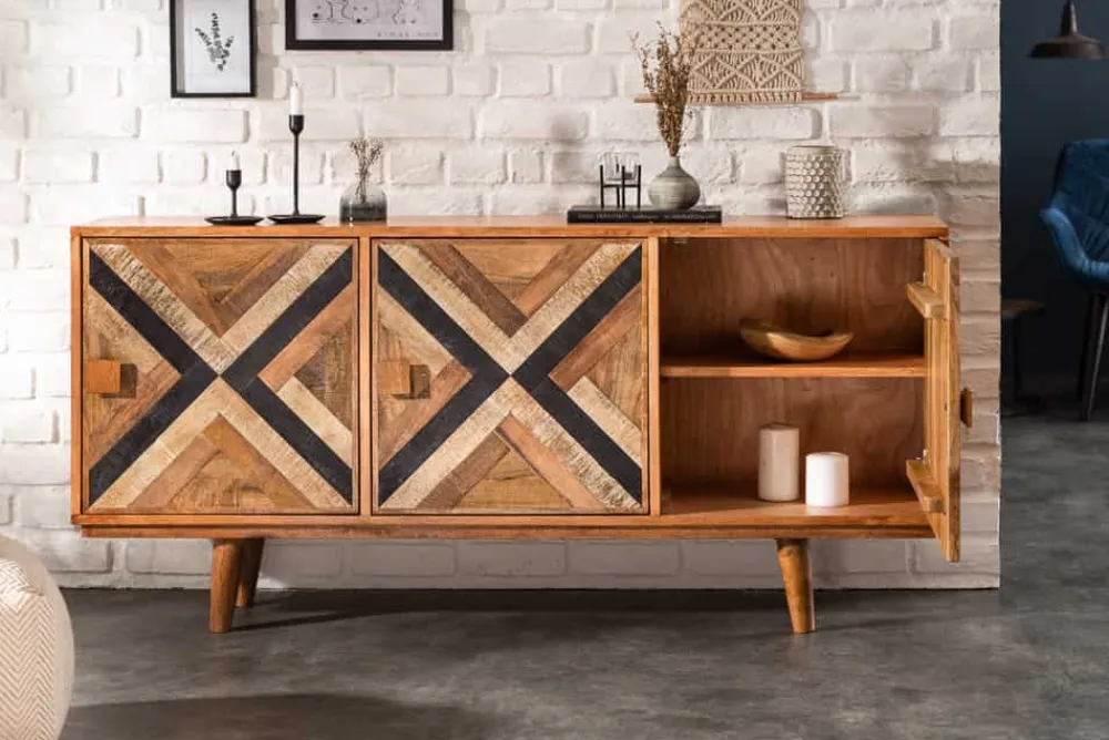 Riess-Ambiente Retro Möbel|Sideboards & Kommoden > Elegantes Sideboard LONG ISLAND 160cm Mangoholz-Optik mit Retro Muster