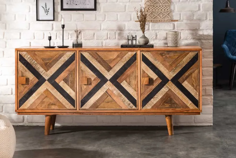 Riess-Ambiente Retro Möbel|Sideboards & Kommoden > Elegantes Sideboard LONG ISLAND 160cm Mangoholz-Optik mit Retro Muster