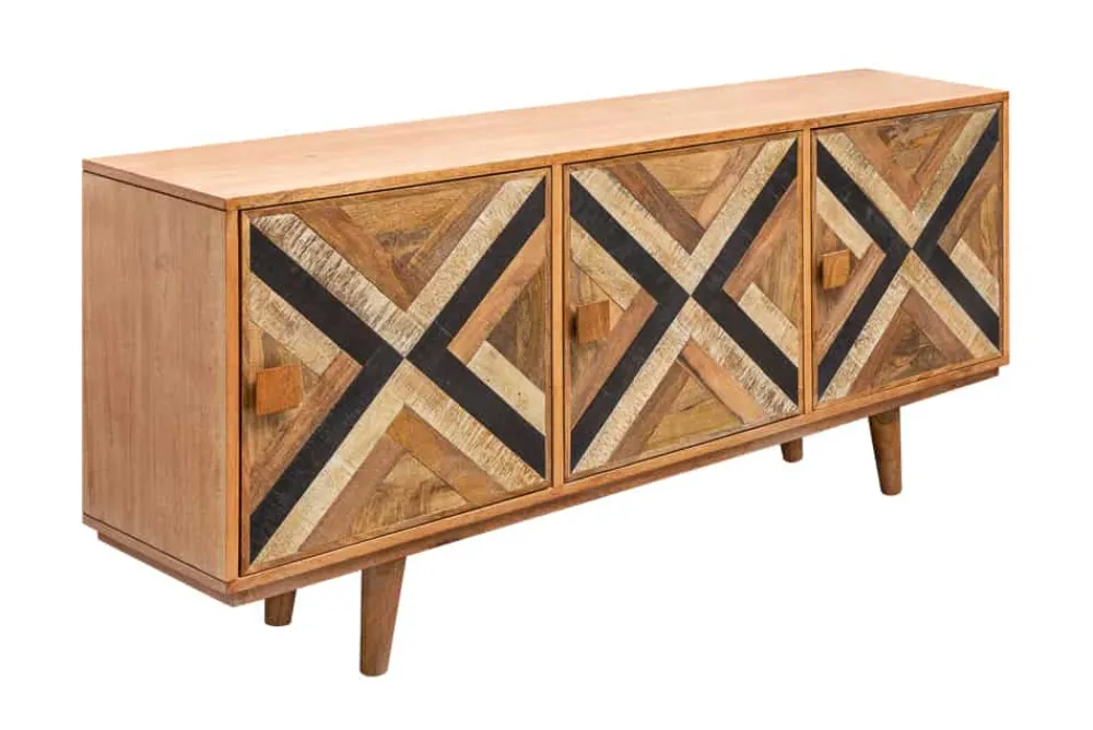 Riess-Ambiente Retro Möbel|Sideboards & Kommoden > Elegantes Sideboard LONG ISLAND 160cm Mangoholz-Optik mit Retro Muster