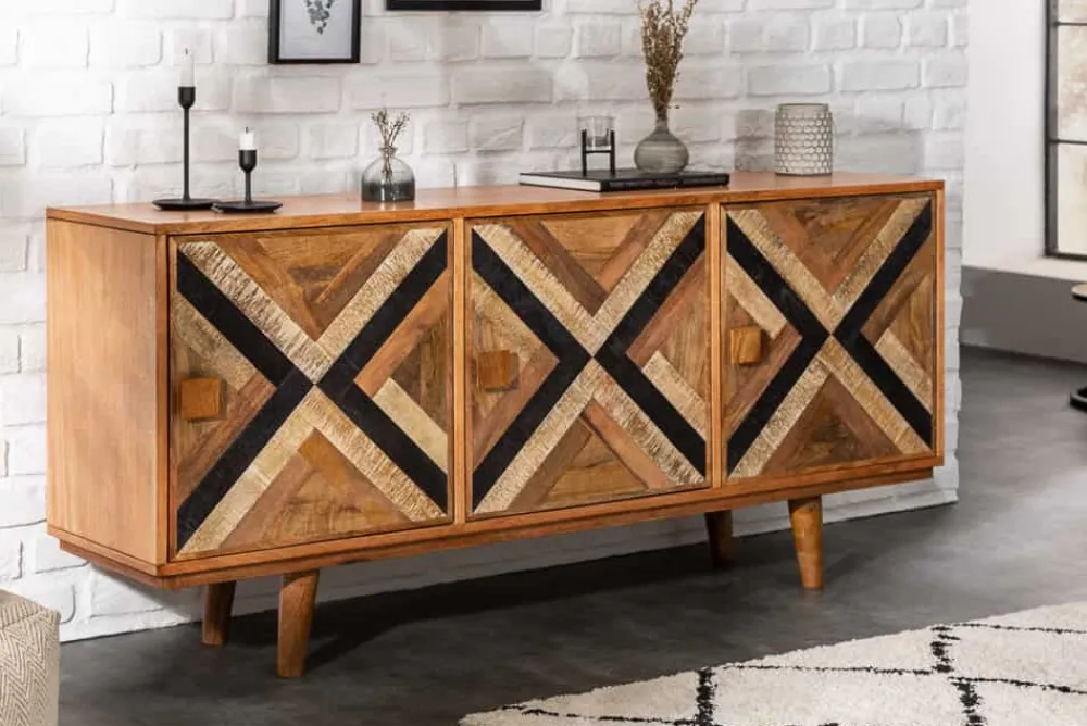 Riess-Ambiente Retro Möbel|Sideboards & Kommoden > Elegantes Sideboard LONG ISLAND 160cm Mangoholz-Optik mit Retro Muster