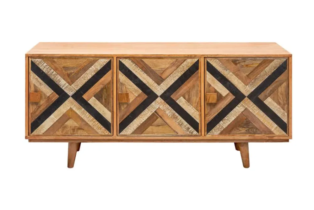 Riess-Ambiente Retro Möbel|Sideboards & Kommoden > Elegantes Sideboard LONG ISLAND 160cm Mangoholz-Optik mit Retro Muster