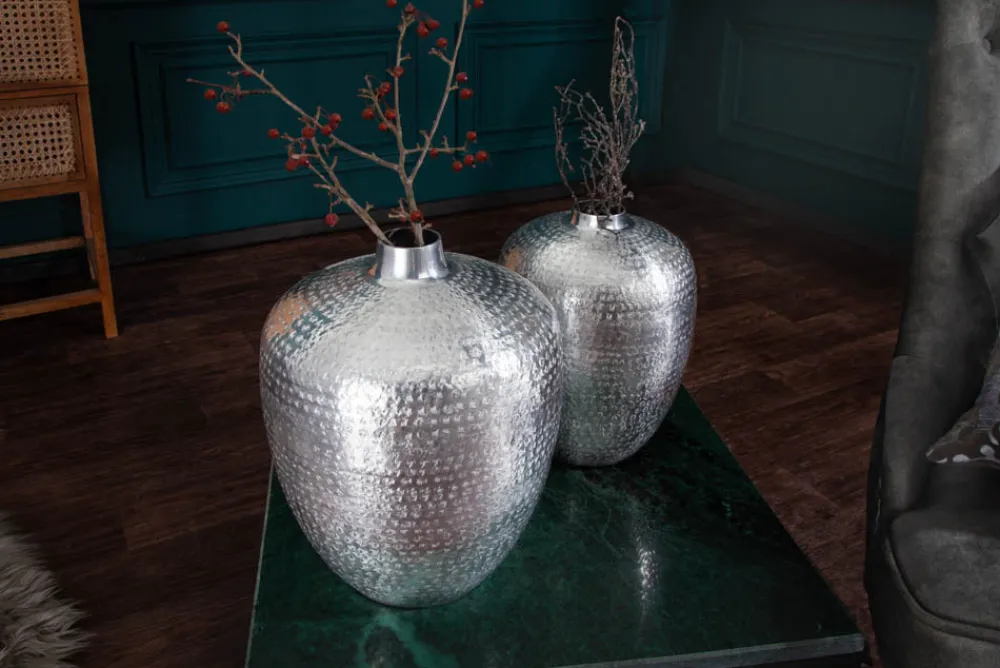 Riess-Ambiente Dekoration|Vasen > Elegantes Vasen 2er Set ORIENTAL 33cm silber in Handarbeit verziert