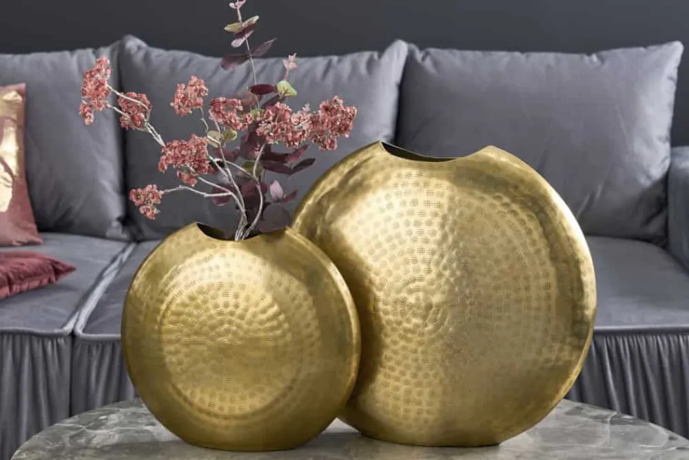 Riess-Ambiente Dekoration|Goldene Möbel > Elegantes Vasen 2er Set ORIENTAL 44cm gold im Grid Hammerschlag Design